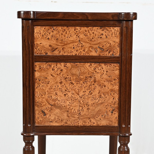 Small Chiffonnière table in mahogany and Amboine burl, Louis XVI period - Late 18th century