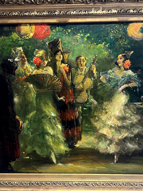 GEMÄLDE/ÖL AUF LEINWAND „FLAMENCO-TÄNZER“ VON ALBERT EMILE DELLUC“