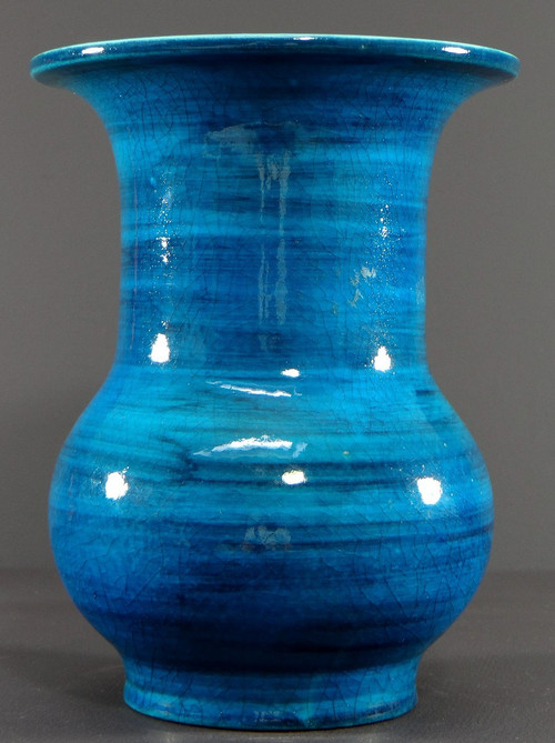 France, 1950s, Glazed Ceramic Vase In Shades Of Blue.