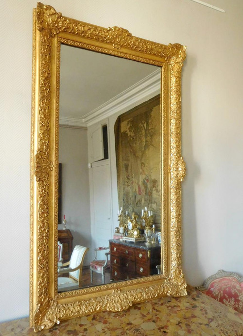 Miroir d'Entre Deux Ou De Cheminée Bois Doré Style Louis XIV Régence - Glace Mercure 160 X 96cm