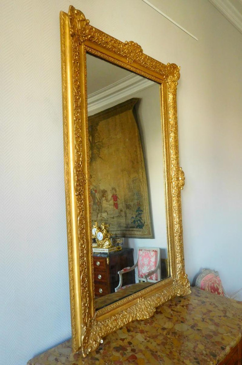 Miroir d'Entre Deux Ou De Cheminée Bois Doré Style Louis XIV Régence - Glace Mercure 160 X 96cm