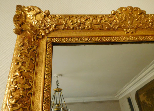 Miroir d'Entre Deux Ou De Cheminée Bois Doré Style Louis XIV Régence - Glace Mercure 160 X 96cm