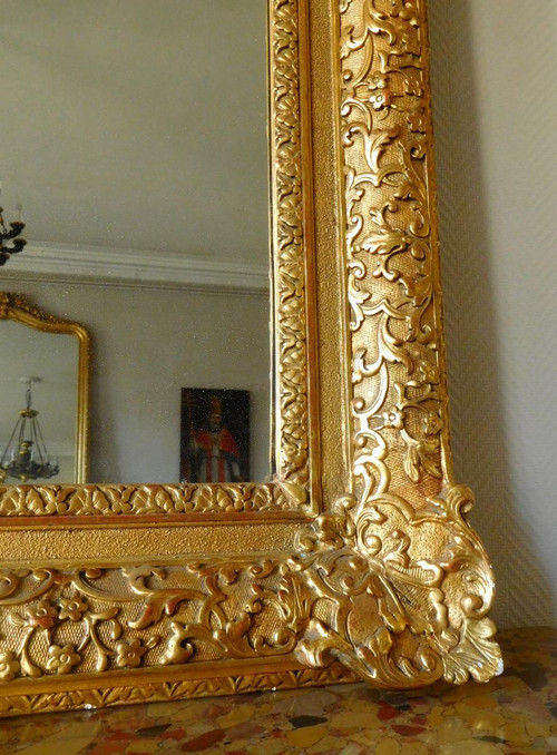 Miroir d'Entre Deux Ou De Cheminée Bois Doré Style Louis XIV Régence - Glace Mercure 160 X 96cm