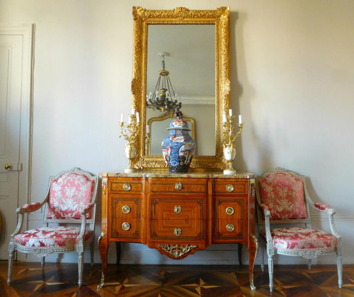 Miroir d'Entre Deux Ou De Cheminée Bois Doré Style Louis XIV Régence - Glace Mercure 160 X 96cm