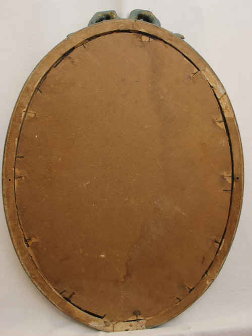 Kleiner ovaler Spiegel im Louis XVI-Stil, Patina, 33 x 47 cm