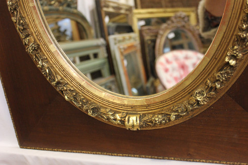 Rectangle Medallion Mirror, Wood And Gold 53 X 63 Cm