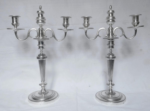 pair of Candelabra, Model of the Château De Fontainebleau Silver Bronze th. Empire Restoration