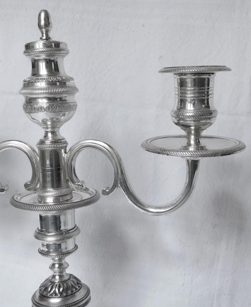 pair of Candelabra, Model of the Château De Fontainebleau Silver Bronze th. Empire Restoration