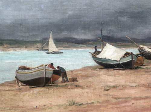 Émile Louis VERNIER? Fishermen in Catalonia by the sea