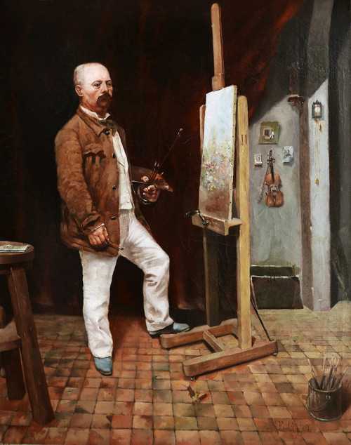 Jules Ernest GRÉBY zugeschrieben, Selbstporträt des Künstlers in seinem Atelier