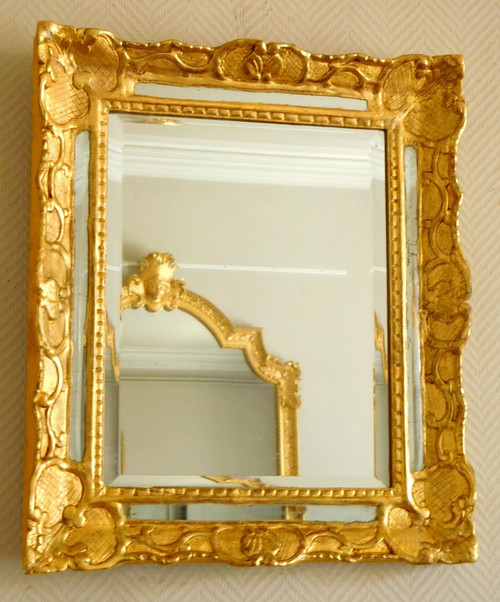 Closed Pare Mirror In Golden Wood and Mercury Glass, Louis XIV Regency Period 48x56cm