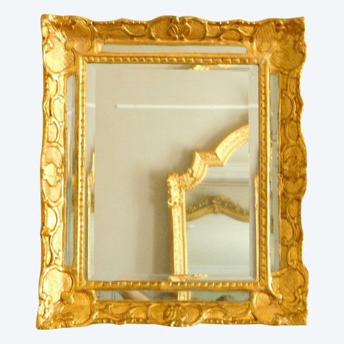 Closed Pare Mirror In Golden Wood and Mercury Glass, Louis XIV Regency Period 48x56cm