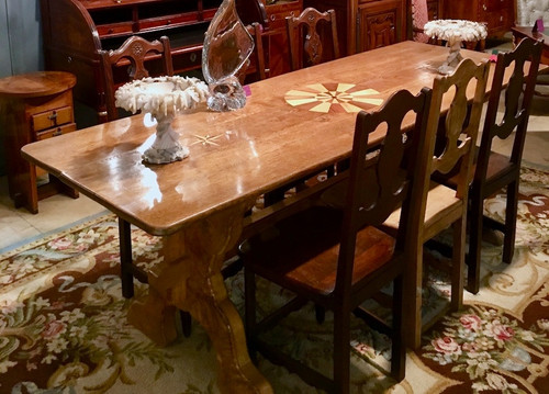 Table à Dessus Marqueté Rosace Et Roses Des Vents 