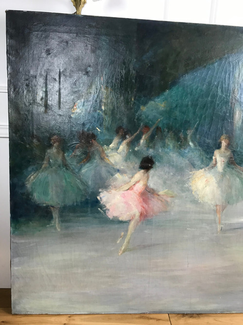 EXCEPTIONNELLE PEINTURE SUR TOILE " SALLE DE BALLET DE L OPERA DE PARIS "DE ALBERT EMILE DELLUC 