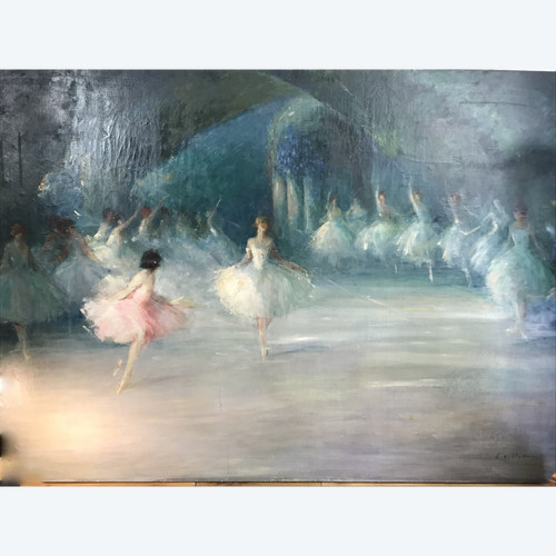 EXCEPTIONNELLE PEINTURE SUR TOILE " SALLE DE BALLET DE L OPERA DE PARIS "DE ALBERT EMILE DELLUC 