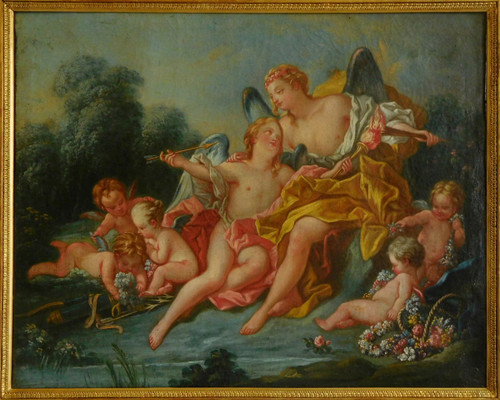 Ecole Du 18e Siècle, Suiveur De Boucher - Venus Et Cupidon Scène Mythologique, Huile Sur Toile