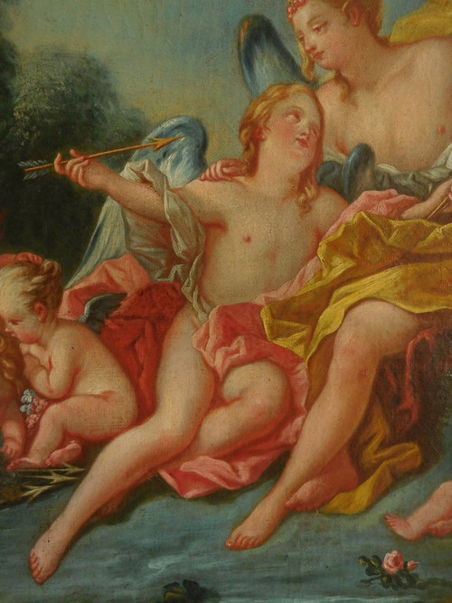 Ecole Du 18e Siècle, Suiveur De Boucher - Venus Et Cupidon Scène Mythologique, Huile Sur Toile