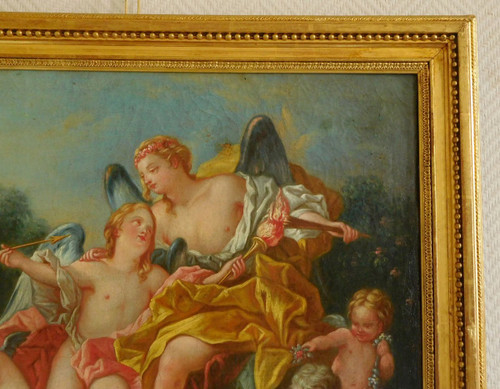 Ecole Du 18e Siècle, Suiveur De Boucher - Venus Et Cupidon Scène Mythologique, Huile Sur Toile