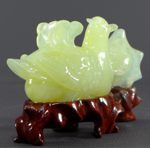 Chine, Années 1950/1960, Sculpture En Jade Canard Et Fleur. 