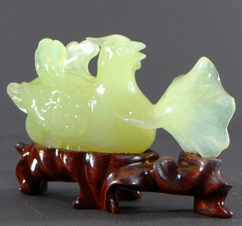 Chine, Années 1950/1960, Sculpture En Jade Canard Et Fleur. 