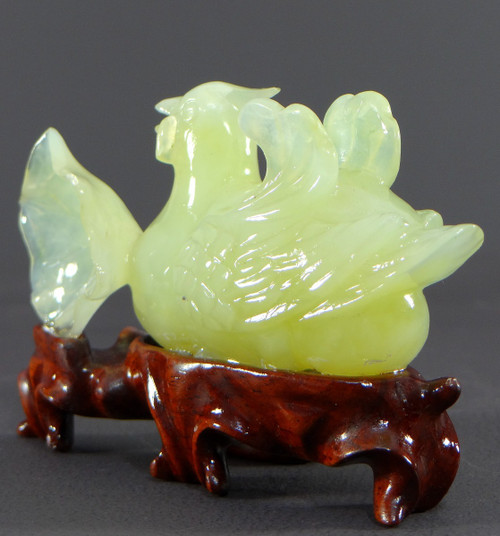 Chine, Années 1950/1960, Sculpture En Jade Canard Et Fleur. 