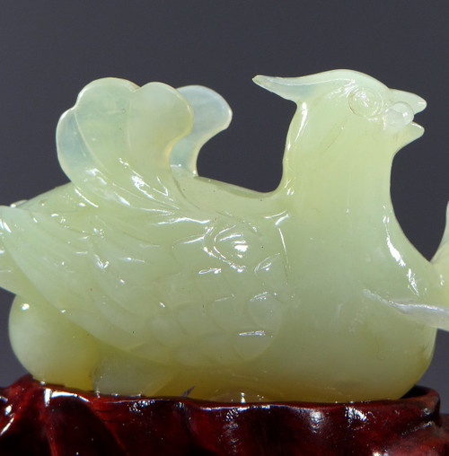 Chine, Années 1950/1960, Sculpture En Jade Canard Et Fleur. 