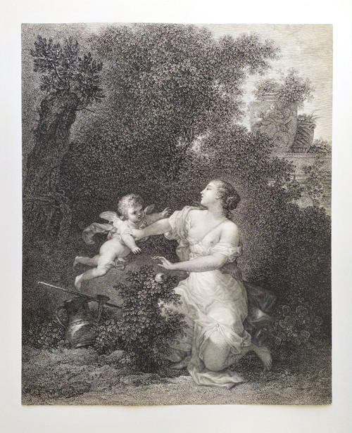 Gravure  Romantique La Rose Défendue d'après Simon Julien 18ème