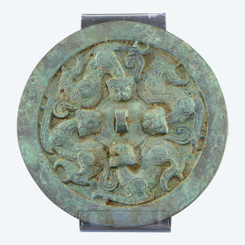 China, Qing Dynasty, Early 19th Century or Earlier, Large Bronze Funerary Mirror.