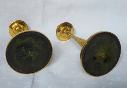 Claude Galle: Pair Of Empire Candlesticks In Mercury-gilt Bronze