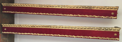 Pair of Louis XVI Style Valances, c. Napoleon III, Red Velvet, Repoussé Brass