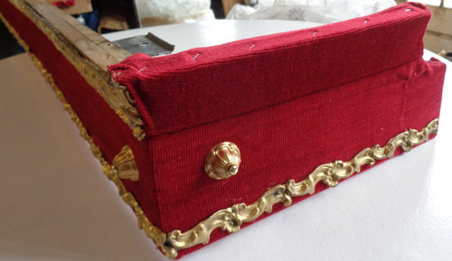 Pair of Louis XVI Style Valances, c. Napoleon III, Red Velvet, Repoussé Brass