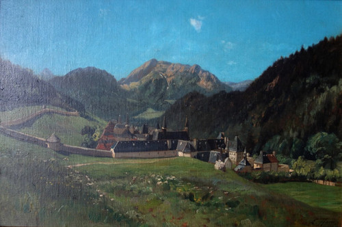 Ernest-Victor Hareux - The Monastery of La Grande Charteuse - Dauphinoise school from the 19th Century