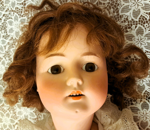 German doll fixed brown eyes open mouth high 68 cm year 1914