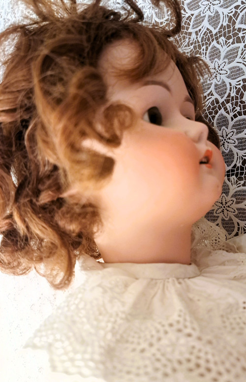 German doll fixed brown eyes open mouth high 68 cm year 1914