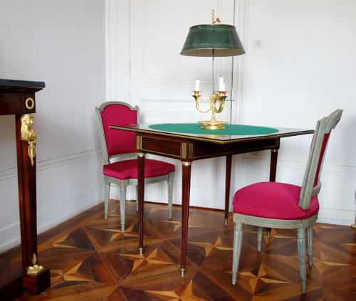 Louis XVI Period Game Table In Mahogany, Ebony And Lemon Tree, Late 18th Century