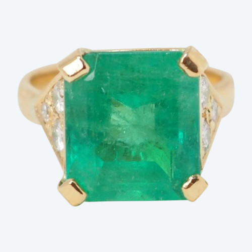 Yellow gold ring, Certified Colombian emerald