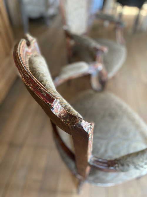 Louis XVI Armchairs 19th Gendarme Hats Pair