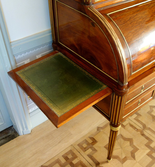 Louis XVI Period Mahogany Bookcase Cylinder Desk, Buff Varnished