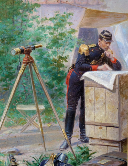 Emile Brisset, Une Dépêche - Officiers Français d'état Major En Campagne - Huile Sur Toile