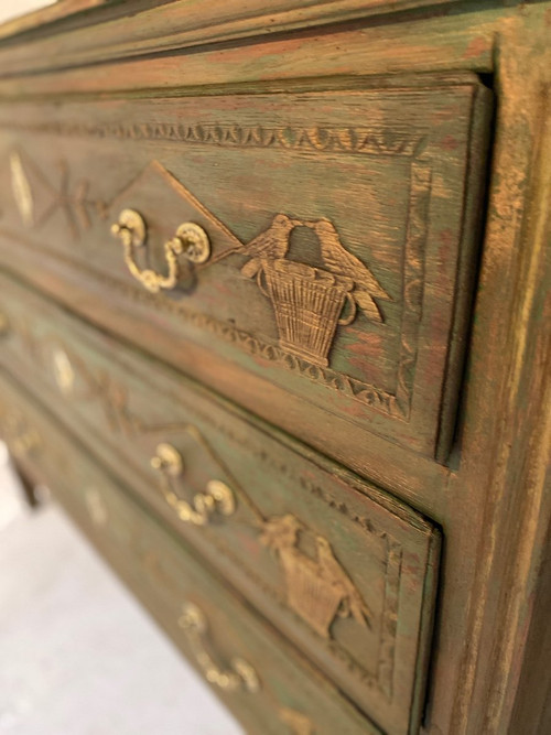 Liège Commode 19th Century Louis XVI Decor With Birds