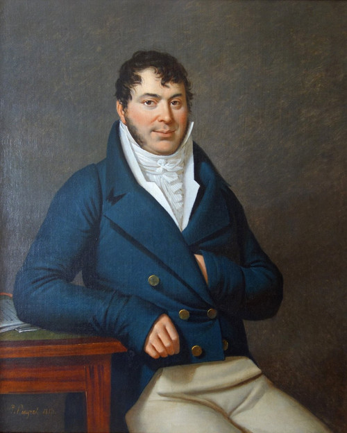 Edouard Pingret, Ã©lÃ¨ve De David - Large Portrait of an Empire Period Man 1813 - 103cm X 121cm