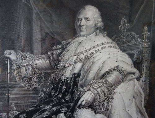 Grande incisione realista: Louis XVIII Roi De France En 1814 d'Après Gérard, 85,5 X 105 Cm