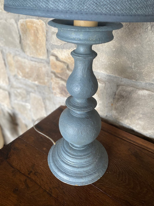 Very Nice Patinated Lamp, Blue 19th Century