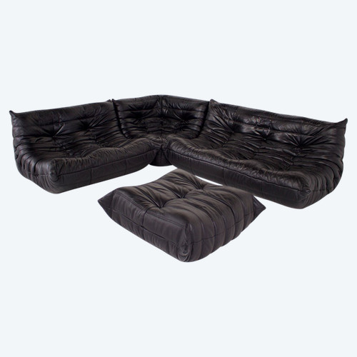 Sofa Set “togo” En Cuir Noir, Ligne Roset.