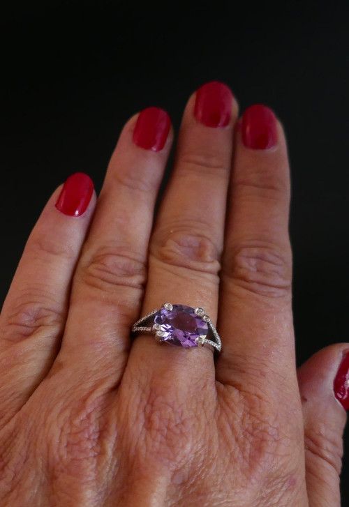 Amethyst And Diamond Ring, 18 Carat White Gold.