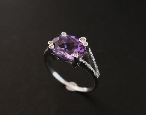 Amethyst And Diamond Ring, 18 Carat White Gold.