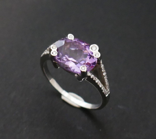 Amethyst And Diamond Ring, 18 Carat White Gold.