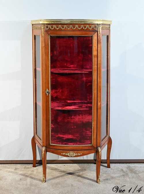 Small Showcase in Light Cherry, Louis XV/Louis XVI Transition – Early 20th Century