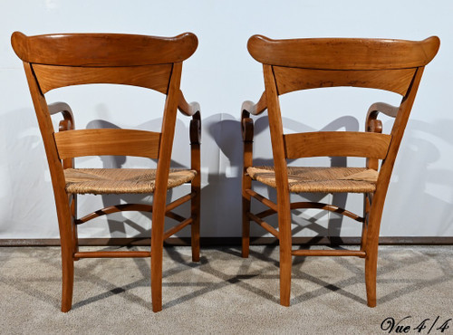 Pair of Estate Armchairs in Solid Cherry, Restoration Period – 1st Part 19th