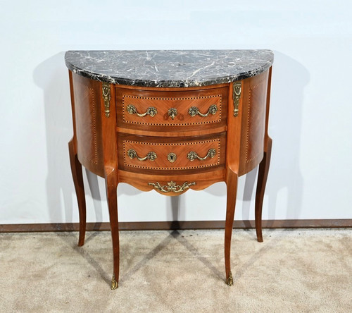 Petite Commode Demi-Lune en Bois de Rose, style Transition Louis XV/Louis XVI – 1ère Partie XXe